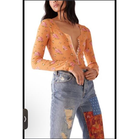 NWOT Intimately Free People Dylan Henley Size S Waffle Knit Roses Bodysuit Boho - Picture 3 of 10